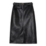 Black Front Split Pencil PU Leather Skirts 2021