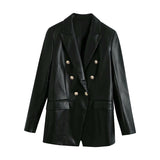 2021 Fashion Double Breasted Faux Leather Blazers