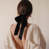 Vintage Black Velvet Bow Hair Ribbon Scrunchie Long Hair Accessories