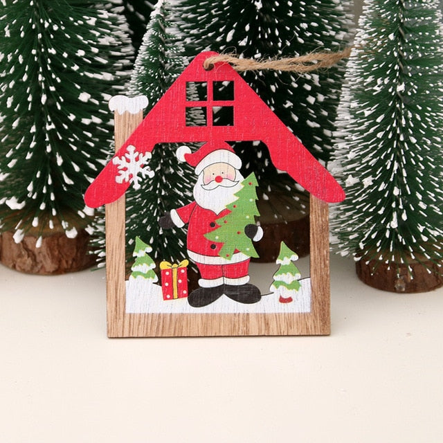 Wood Craft House Shape Christmas Pendants