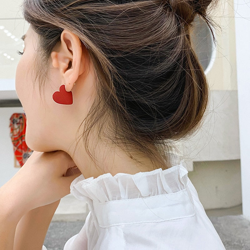 2021 Vintage Red Heart Shape Cute Drop Earrings