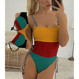 2021 Sexy Patchwork Bandage One Piece Swimsuit