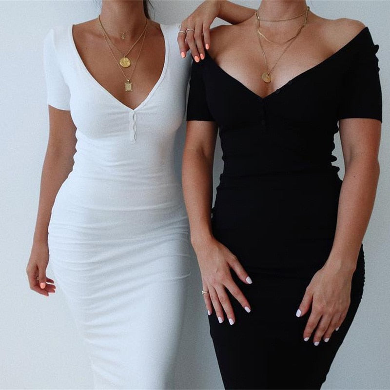 Sexy V-Neck Off Shoulder Bodycon Knitted Dress