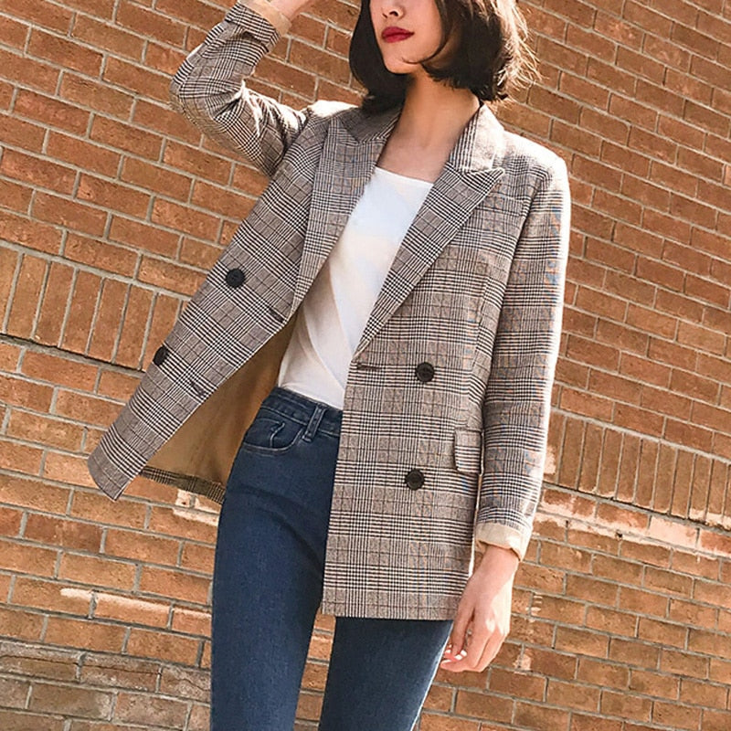 Vintage Double Breasted Plaid Blazer