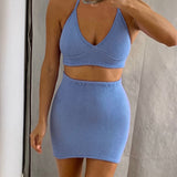 Sexy Cropped Top Skirt Two Pieces Set