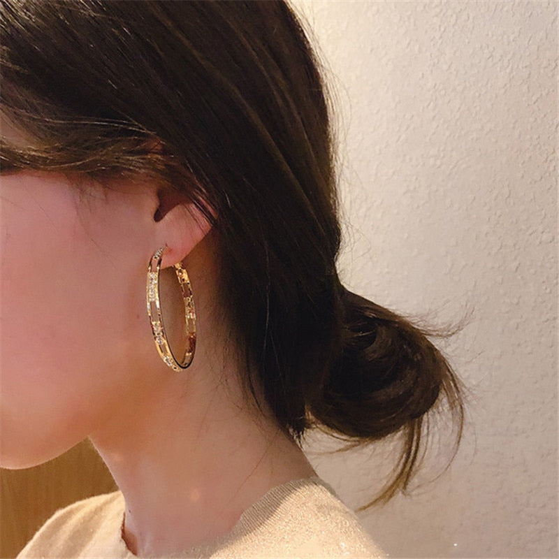Golden Round Crystal Hoop Earrings