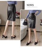 Black Front Split Pencil PU Leather Skirts 2021