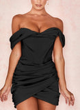 Off the Shoulder Ruched Mini Dress Sexy Party Dress