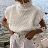 Fashion Knitted Turtleneck Sleeveles Sweaters