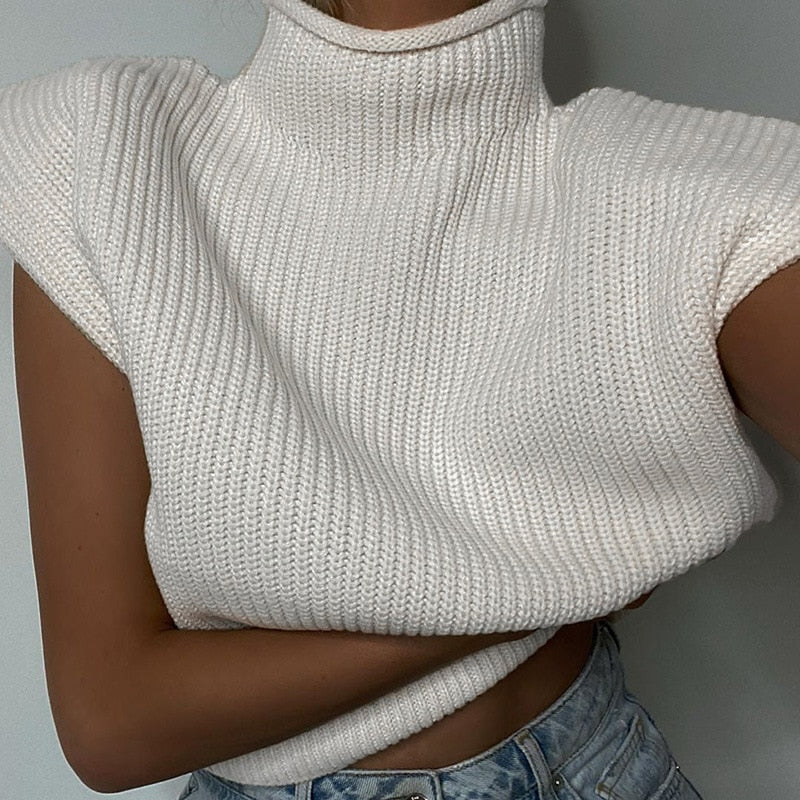 Fashion Knitted Turtleneck Sleeveles Sweaters