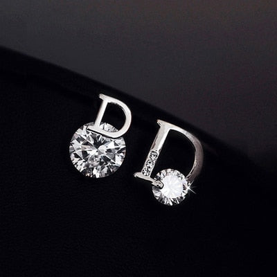 Shiny D letter Asymmetric Earrings