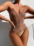 Sexy Shiny High Cut Push Up One Piece Swimsuit 2021
