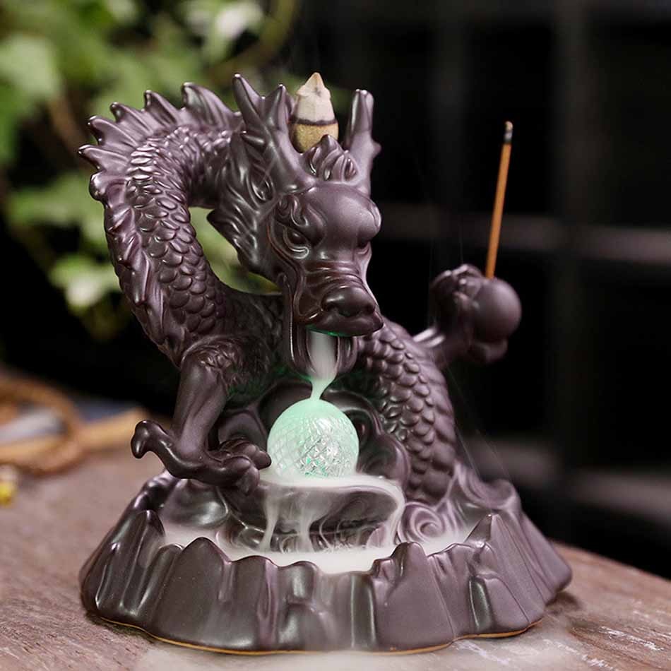 7 Color Crystal Ball Dragon Backflow Ceramic Incense Burner