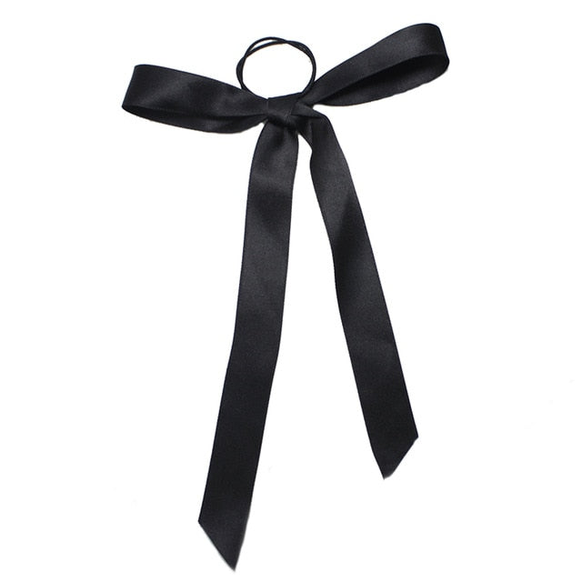 Vintage Black Velvet Bow Hair Ribbon Scrunchie Long Hair Accessories