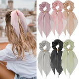 Candy Color Women Hair Scrunchie Bows Ponytail Holder