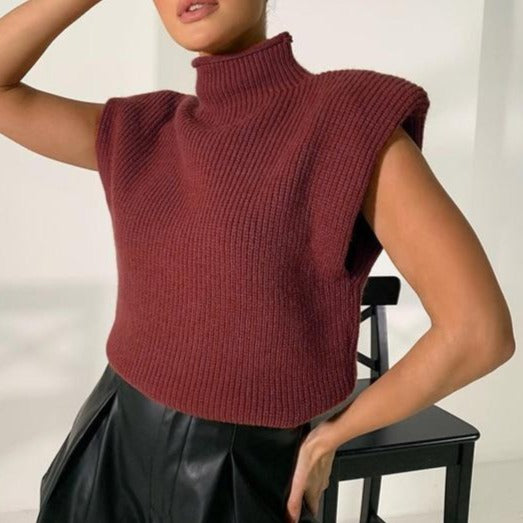 Fashion Knitted Turtleneck Sleeveles Sweater