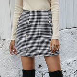 Plaid Print Buttons High Waist Skirt