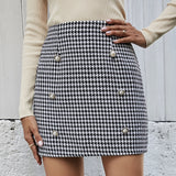 Plaid Print Buttons High Waist Skirt